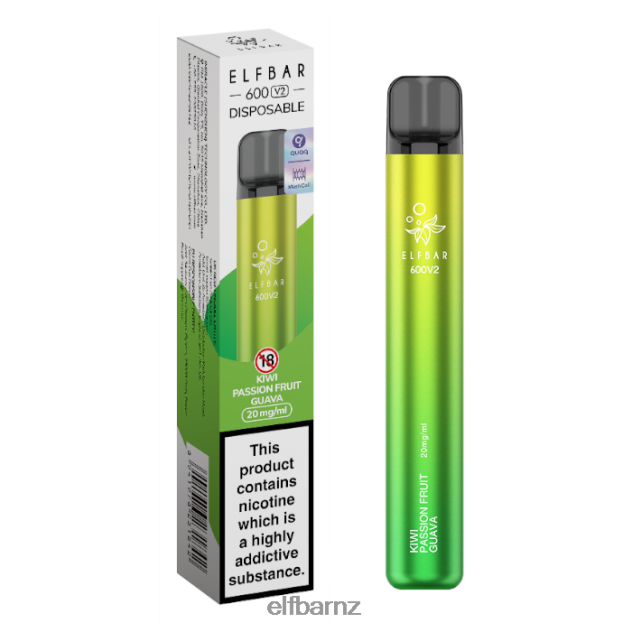 6DFDDH12 ELFBAR 600V2 Disposable Vape - 20mg Kiwi Passion Fruit Guava